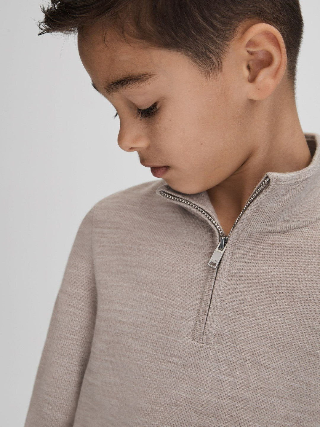 3-9 yrs Wool Half-Zip Funnel Neck Jumper in Wheat Melange
