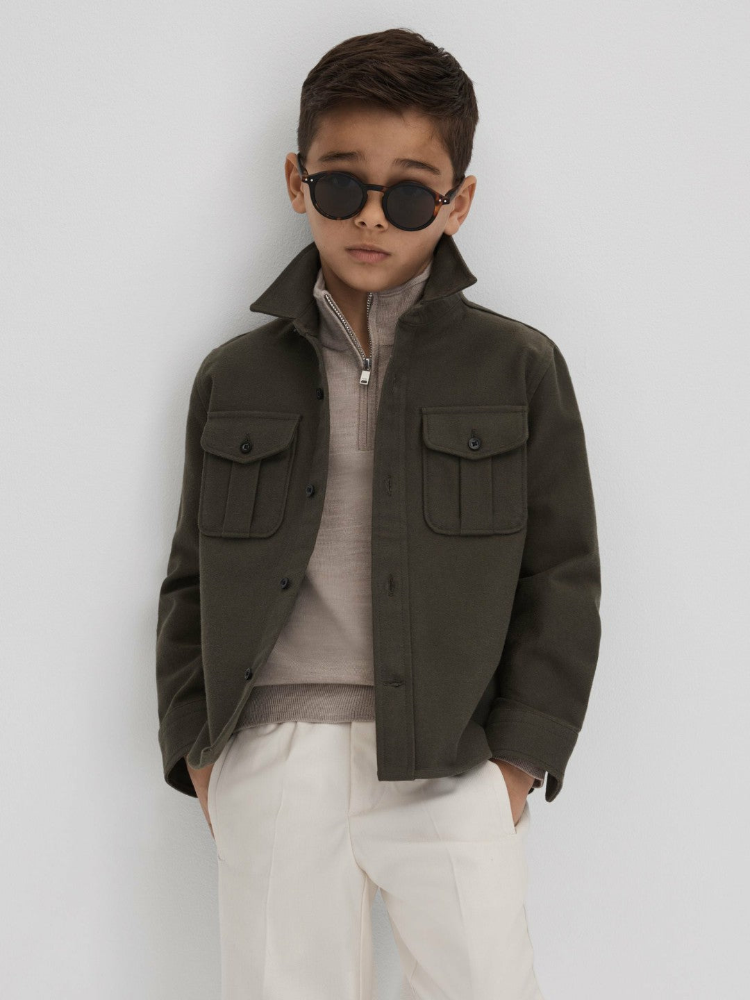 3-9 yrs Wool Half-Zip Funnel Neck Jumper in Wheat Melange