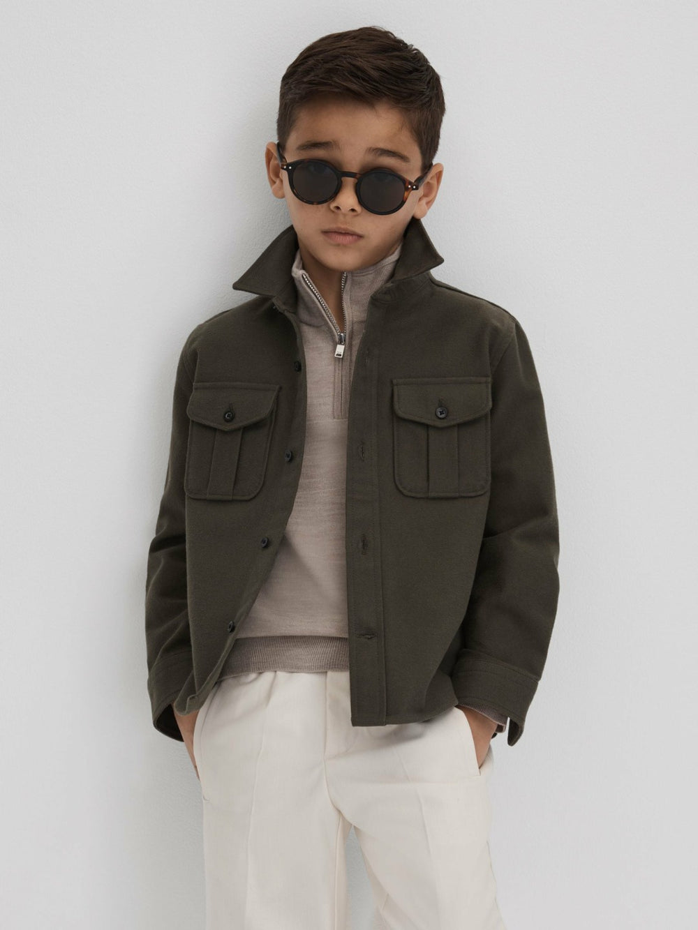 3-9 yrs Wool Half-Zip Funnel Neck Jumper in Wheat Melange
