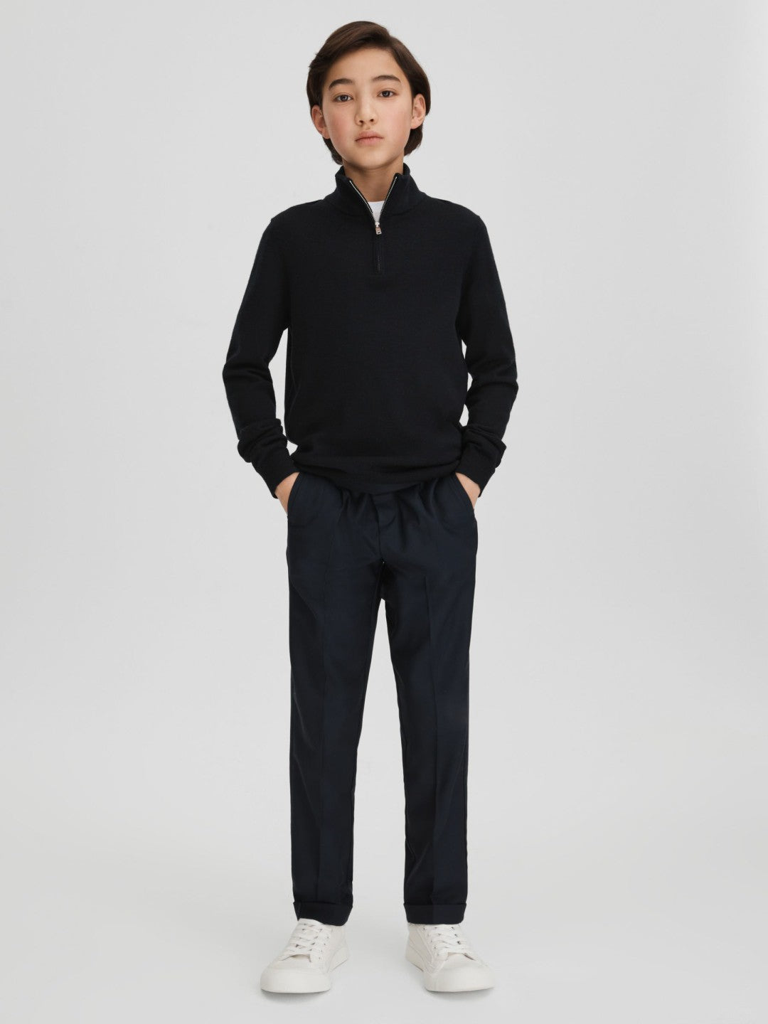 3-9 yrs Wool Half-Zip Funnel Neck Jumper in Navy