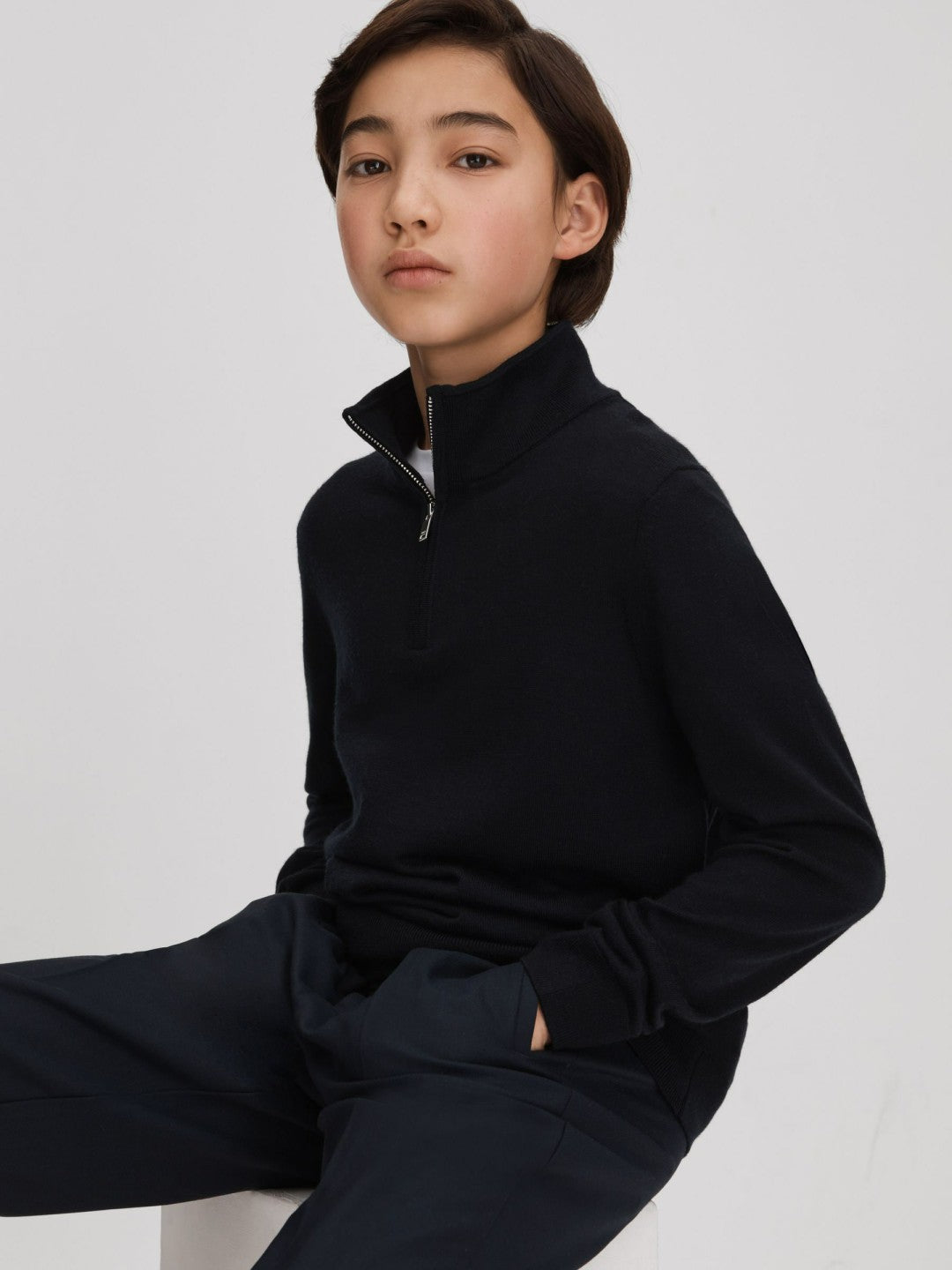 3-9 yrs Wool Half-Zip Funnel Neck Jumper in Navy