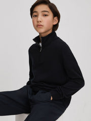 3-9 yrs Wool Half-Zip Funnel Neck Jumper in Navy