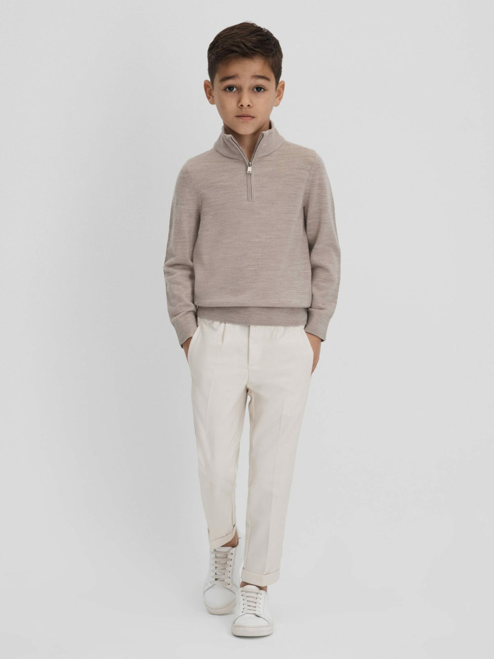 9-13 yrs Wool Half-Zip Funnel Neck Jumper in Wheat Melange