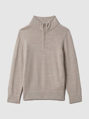 9-13 yrs Wool Half-Zip Funnel Neck Jumper in Wheat Melange