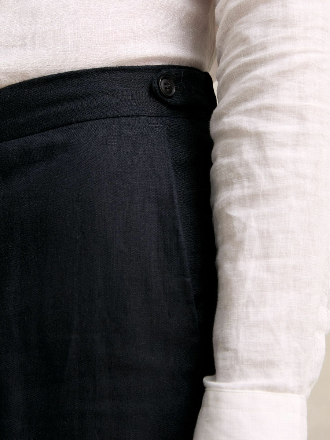 Slim Fit Linen Adjuster Trousers in Navy