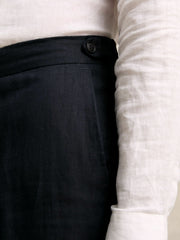 Slim Fit Linen Adjuster Trousers in Navy