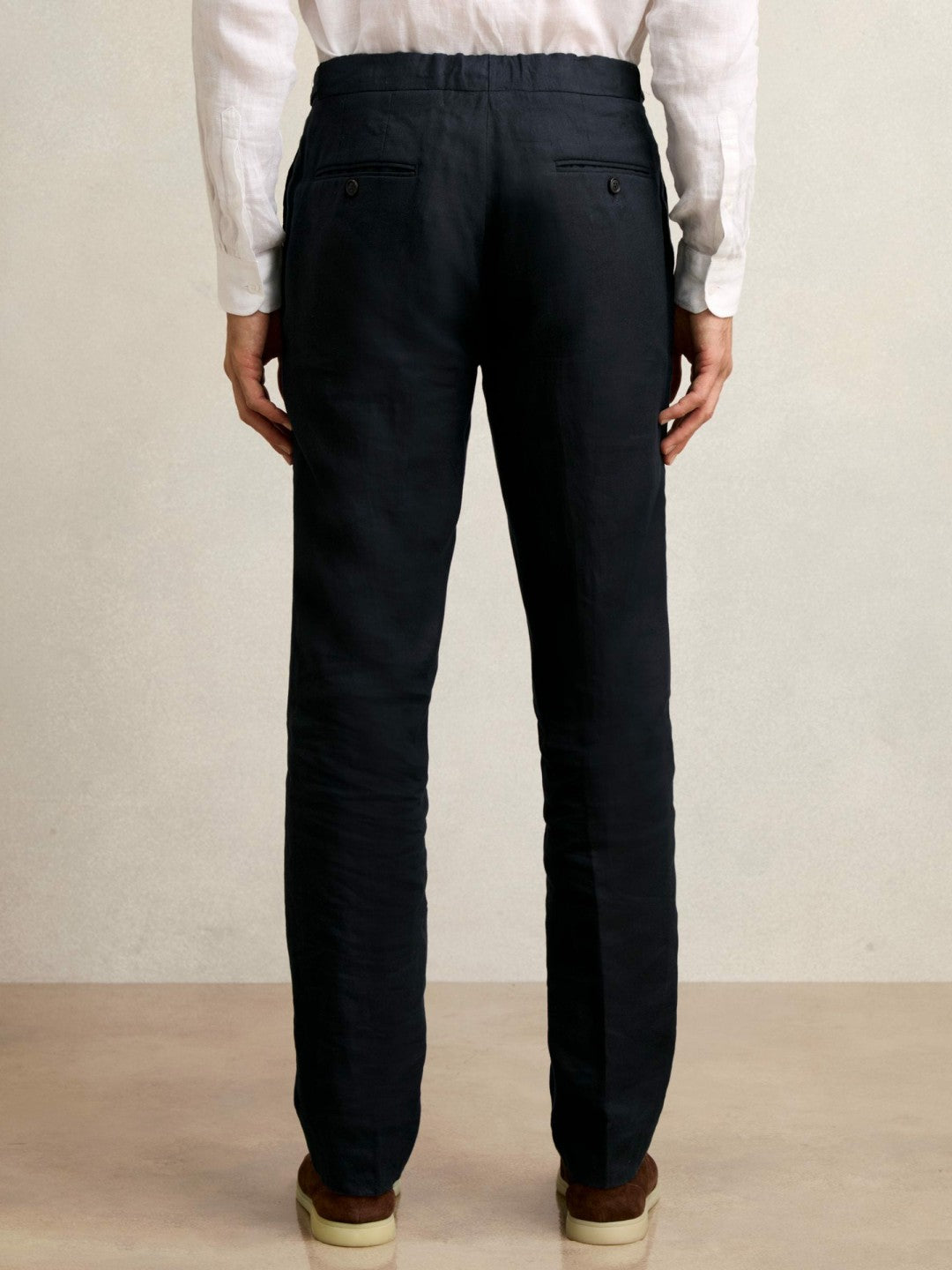 Slim Fit Linen Adjuster Trousers in Navy