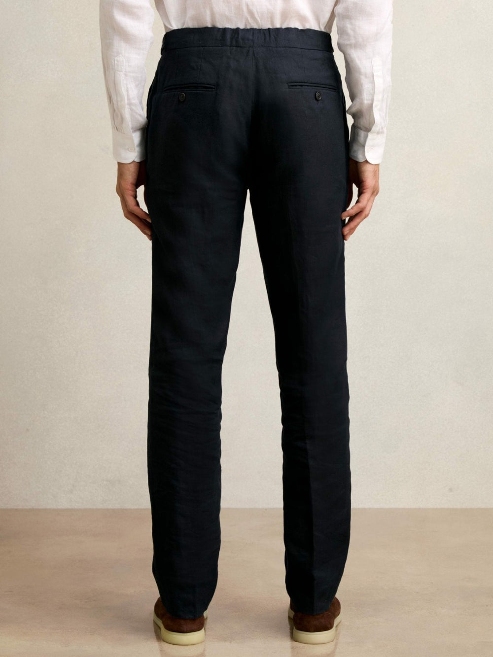 Slim Fit Linen Adjuster Trousers in Navy