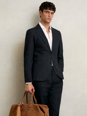 Slim-Fit Single Breasted Linen Blazer in Navy