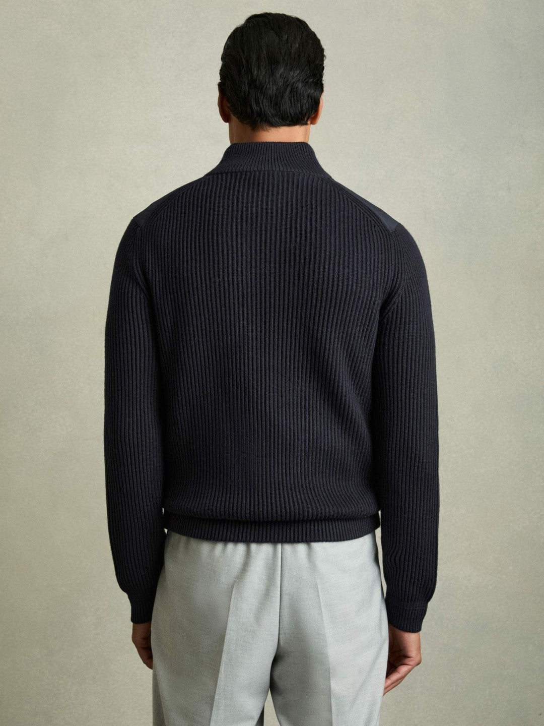 Hybrid Quilt and Knit Zip-Through Jacket in Navy