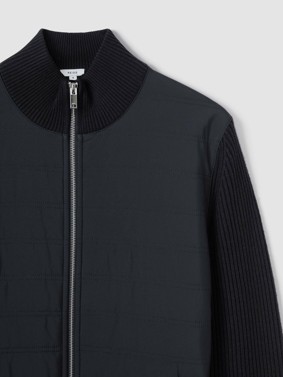 Hybrid Quilt and Knit Zip-Through Jacket in Navy