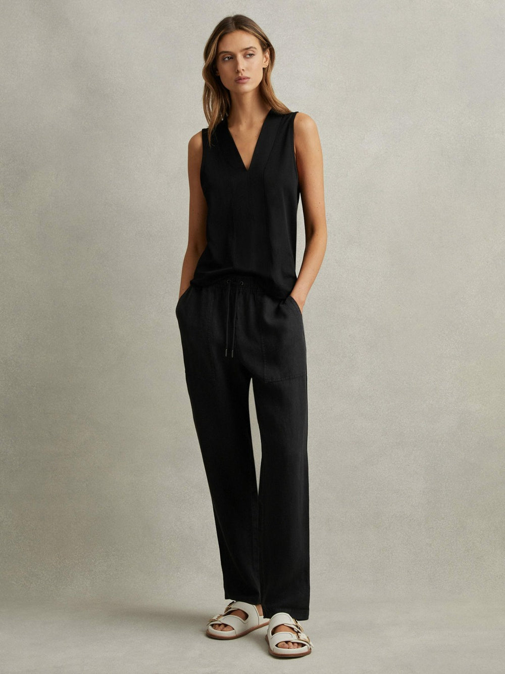 V-Neck Shell Top in Black