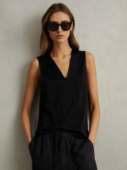 V-Neck Shell Top in Black