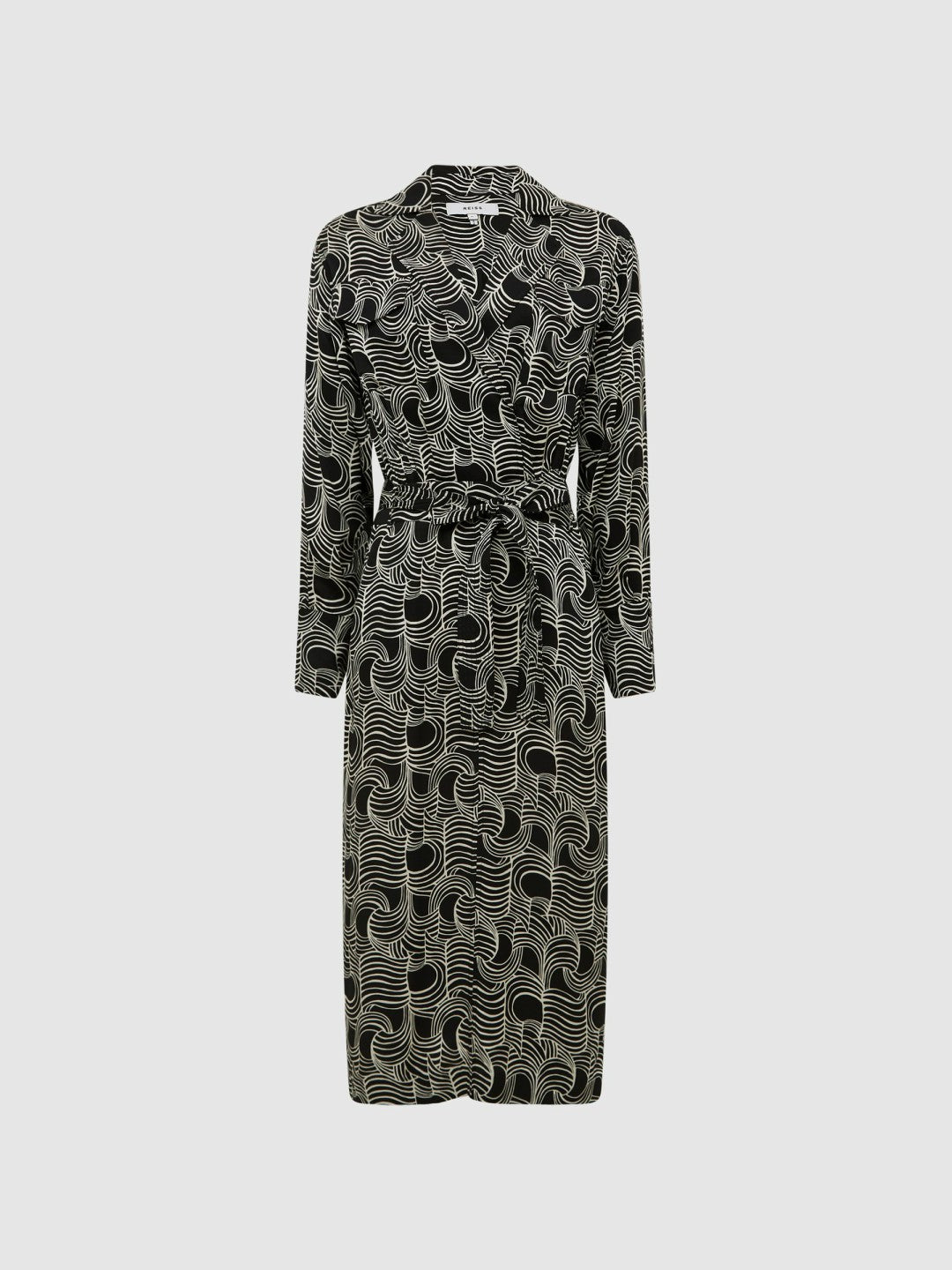 Swirl Print Midi Dress in Black/Cream