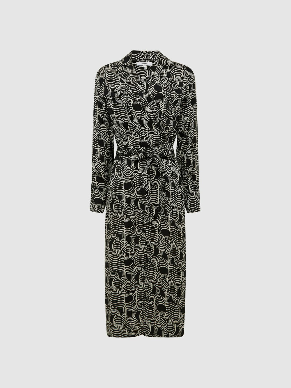 Swirl Print Midi Dress in Black/Cream