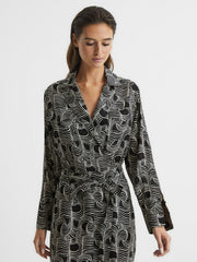 Swirl Print Midi Dress in Black/Cream
