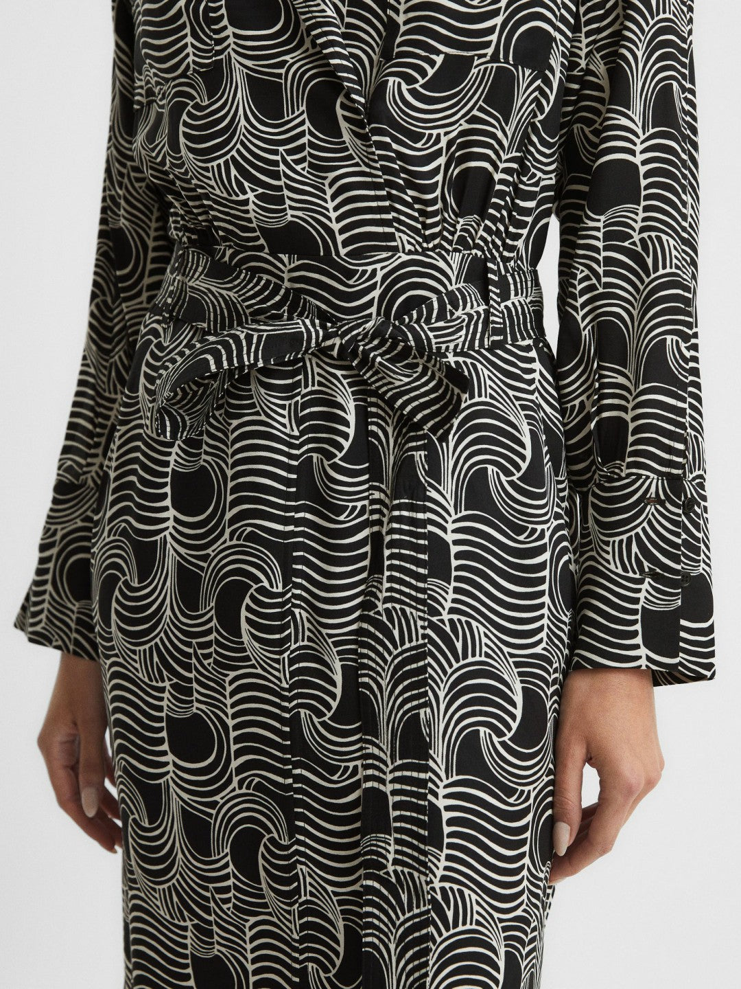 Swirl Print Midi Dress in Black/Cream