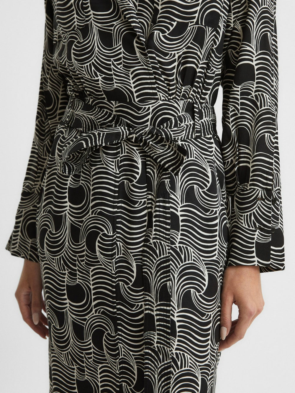 Swirl Print Midi Dress in Black/Cream