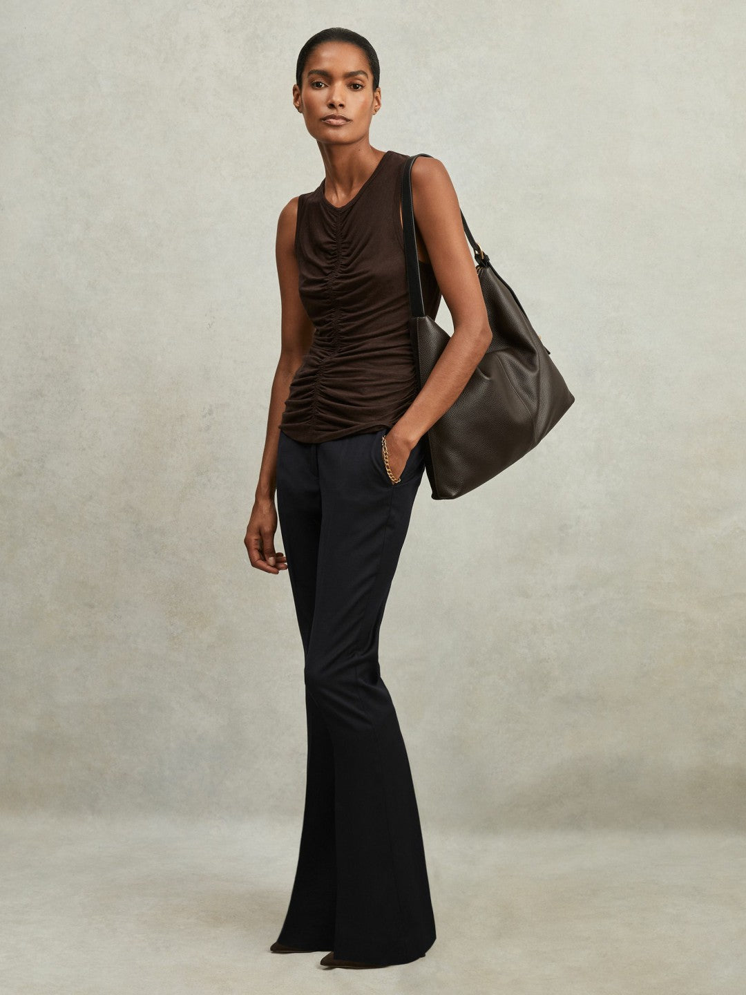 Petite Wool-Blend Tailored Flared Suit Trousers in Navy