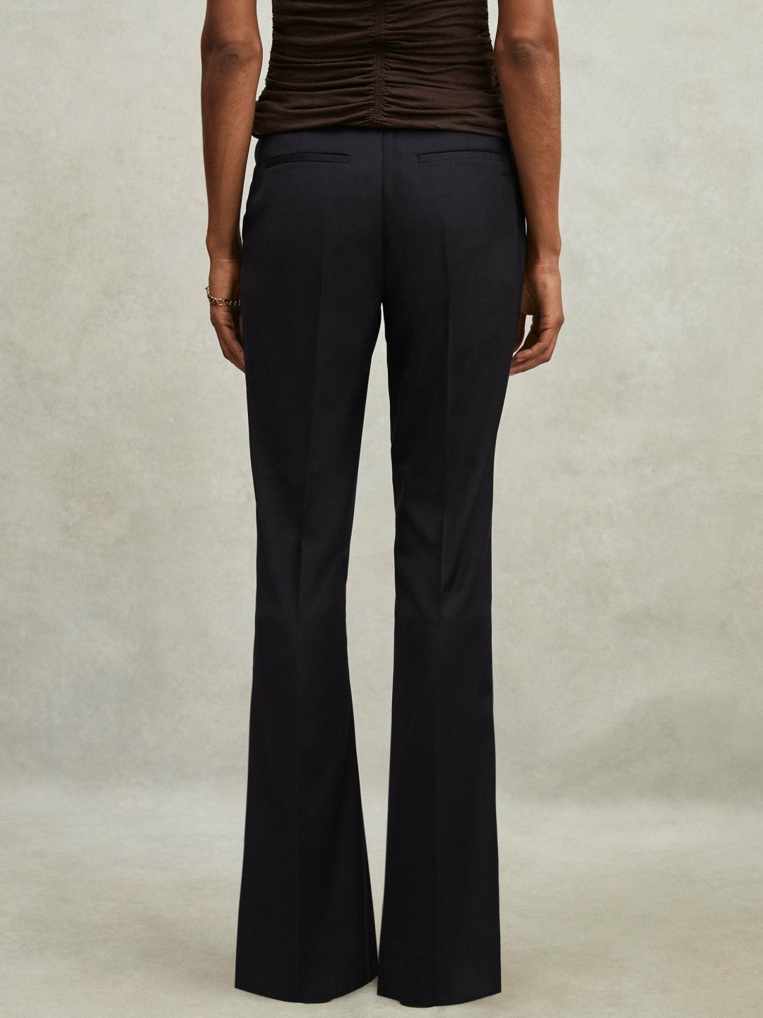 Petite Wool-Blend Tailored Flared Suit Trousers in Navy