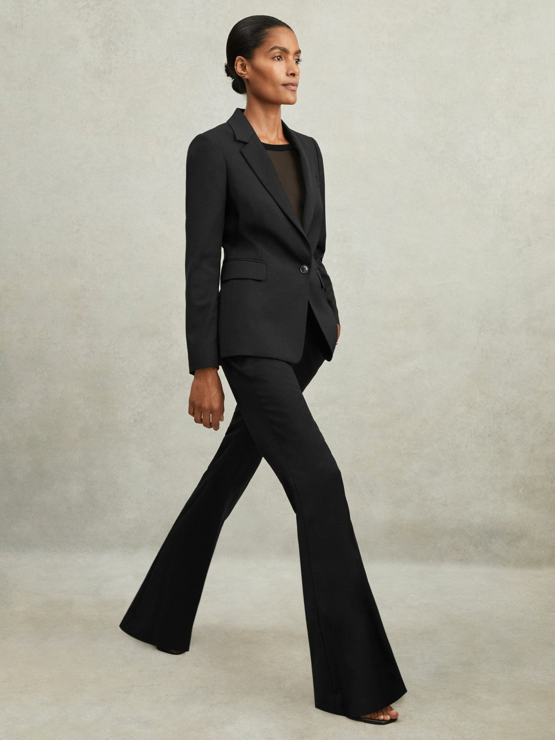 Wool-Blend Tailored Flared Suit Trousers in Black