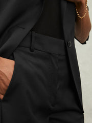 Wool-Blend Tailored Flared Suit Trousers in Black