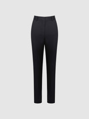 Petite Wool Blend Tapered Suit Trousers in Navy