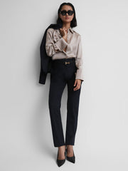 Petite Wool Blend Tapered Suit Trousers in Navy