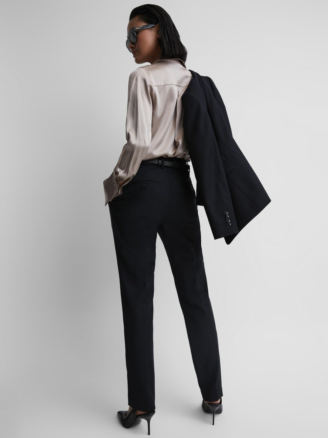 Petite Wool Blend Tapered Suit Trousers in Navy