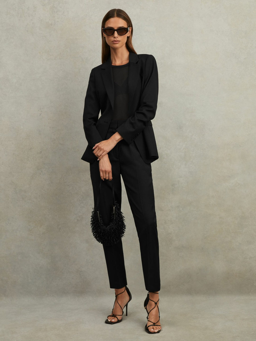 Petite Wool Blend Tapered Suit Trousers in Black