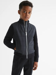 Junior Hybrid Zip Through Quilted Jacket in Navy