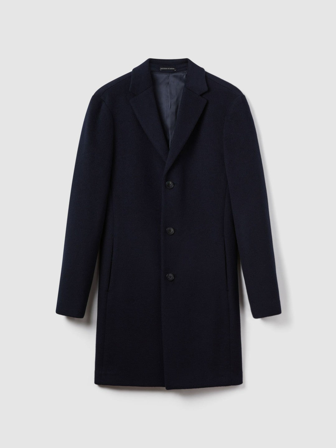 Wool Blend Single Breasted Epsom Overcoat in Navy