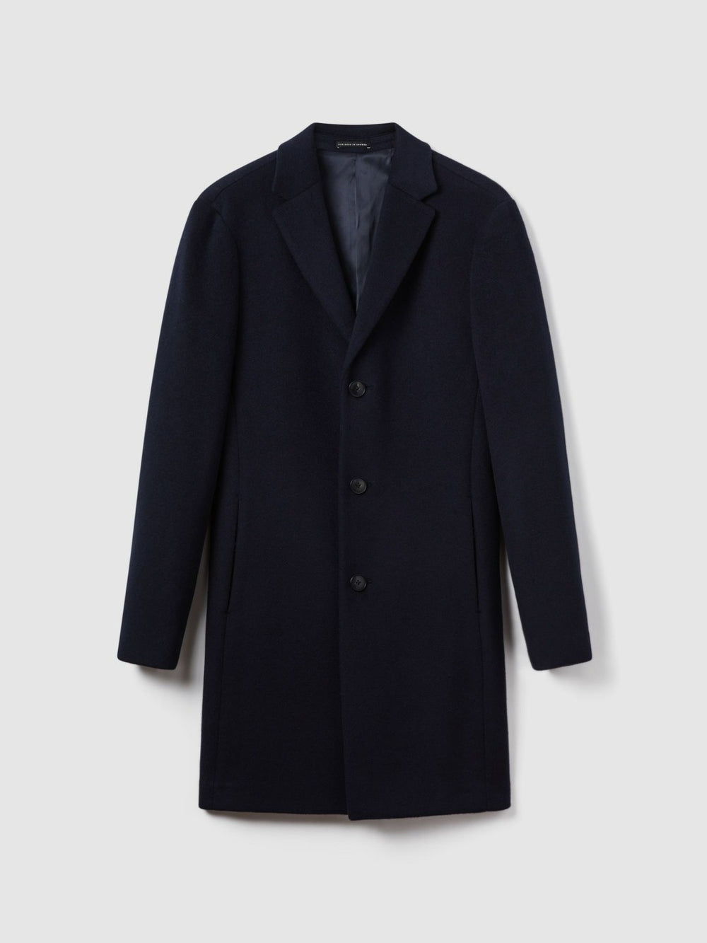 Wool Blend Single Breasted Epsom Overcoat in Navy