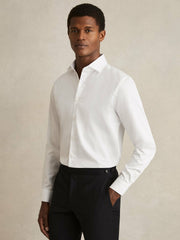 Regular Fit Cotton Sateen Striped Shirt in White