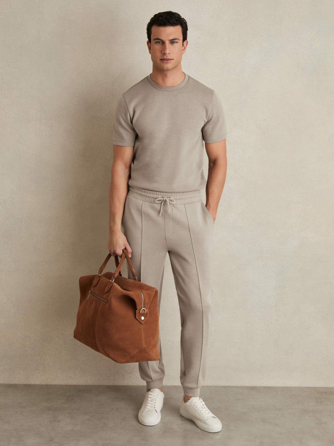 Drawstring Jersey Joggers in Taupe