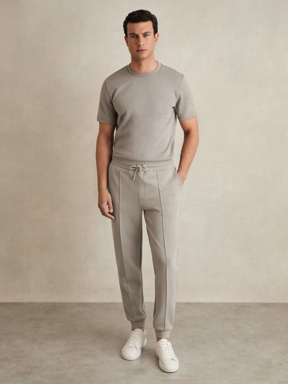 Drawstring Jersey Joggers in Taupe