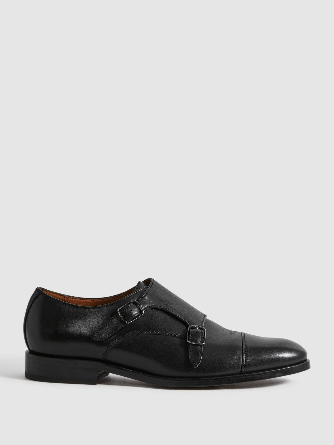 Leather Double Monk Strap Shoes in Black