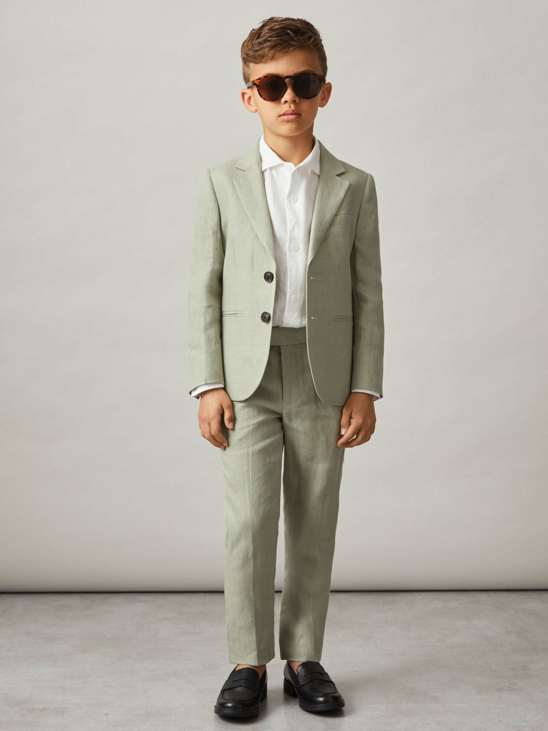 9-13 yrs Slim Fit Linen Adjustable Trousers in Apple