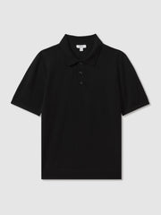 Merino Wool Polo Shirt in Black