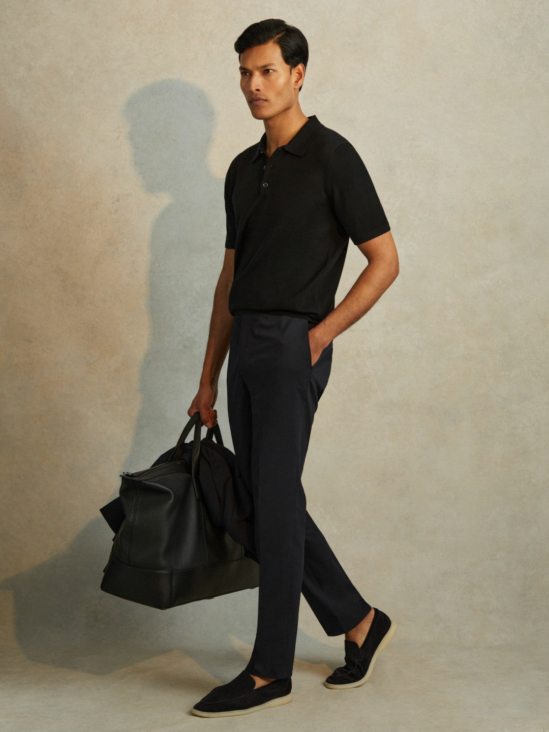 Merino Wool Polo Shirt in Black