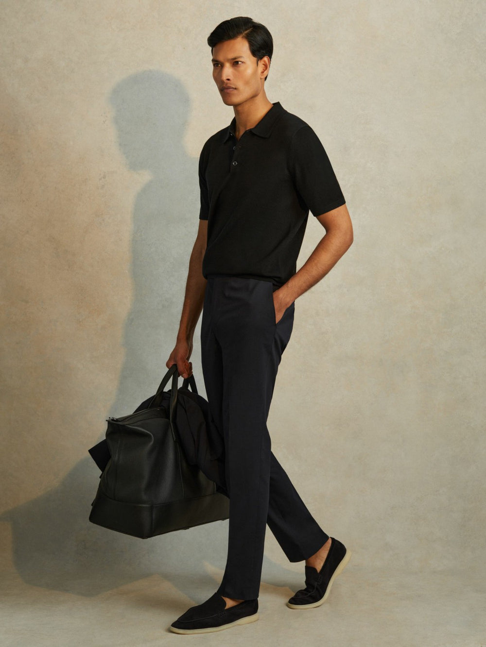 Merino Wool Polo Shirt in Black