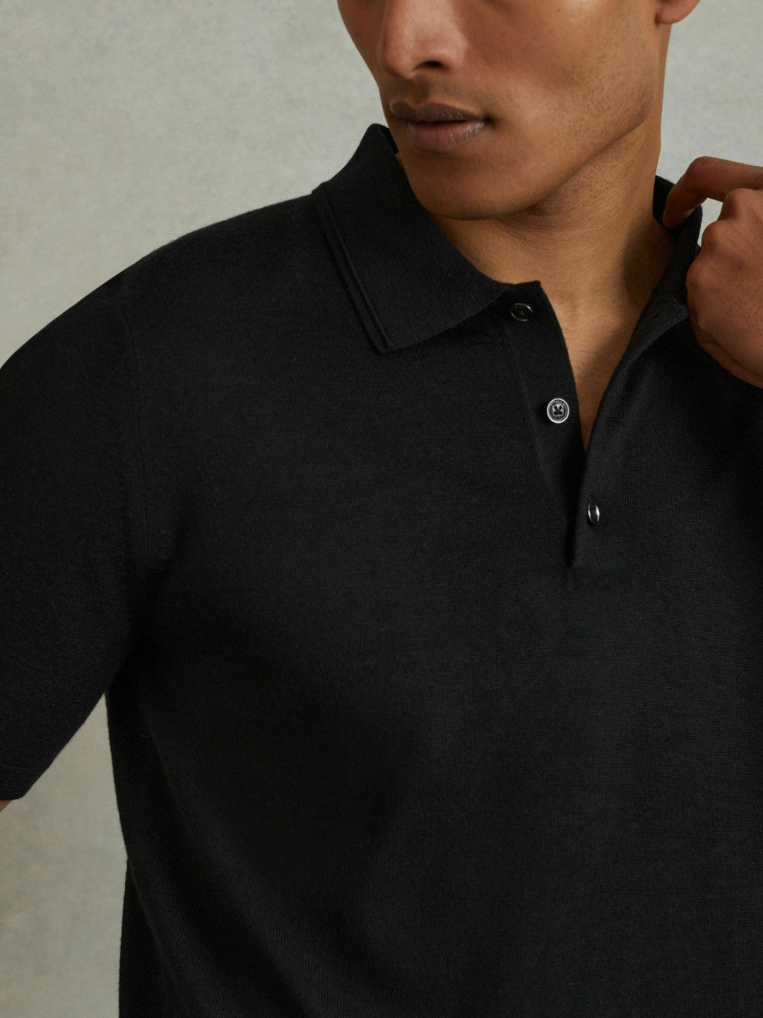 Merino Wool Polo Shirt in Black