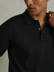 Merino Wool Polo Shirt in Black