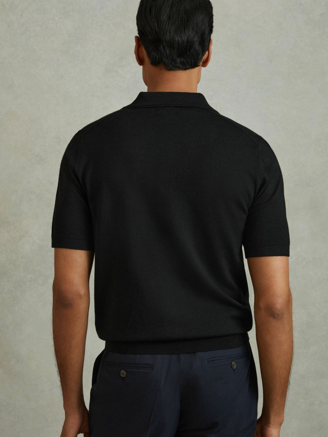 Merino Wool Polo Shirt in Black