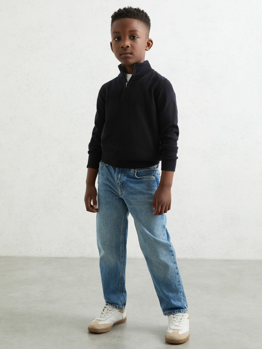 9-13 yrs Merino Wool Half-Zip Funnel Neck Jumper in Navy