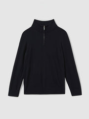 9-13 yrs Merino Wool Half-Zip Funnel Neck Jumper in Navy