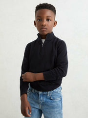 3-9 yrs Merino Wool Half-Zip Funnel Neck Jumper in Navy