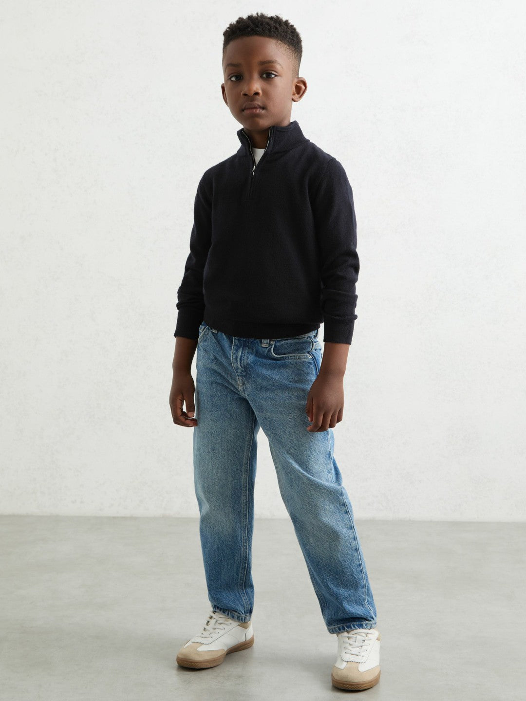 3-9 yrs Merino Wool Half-Zip Funnel Neck Jumper in Navy