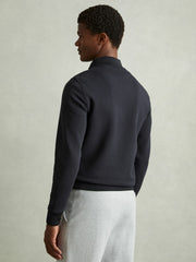 Hybrid Quilt and Knit Zip-Through Jacket in Navy