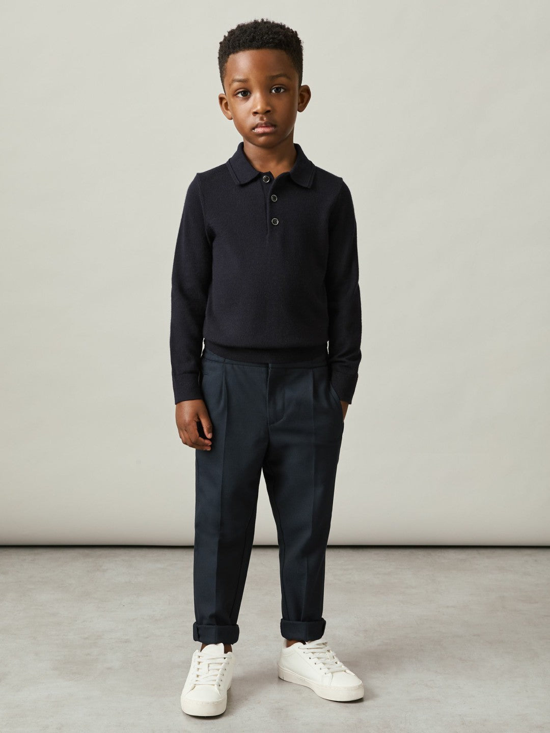 9-14 yrs Merino Wool Polo Shirt in Navy